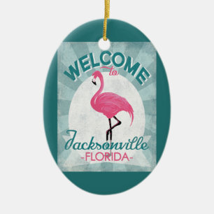 Jacksonville Florida Pink Flamingo Retro Keramisch Ornament