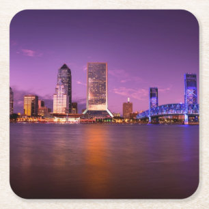 Jacksonville Florida Skyline bij nacht Kartonnen Onderzetters