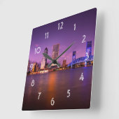 Jacksonville Florida Skyline bij nacht Vierkante Klok (Hoek)