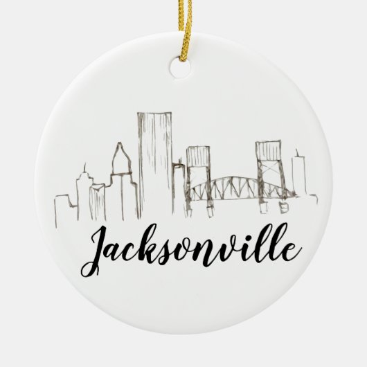 Jacksonville Florida Skyline Illustratie Kunst Keramisch Ornament (Voorkant)