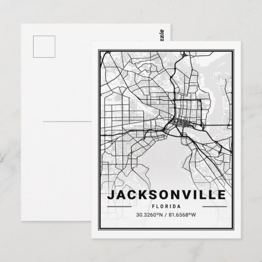 Jacksonville Florida USA Travel City Map Briefkaart (Voorkant / Achterkant)