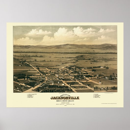 Jacksonville, OR Panoramic Map - 1883 Poster (Voorkant)