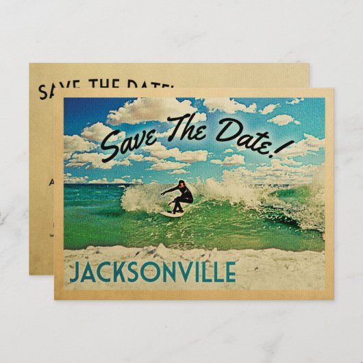 Jacksonville Save the Date Surfing Aankondigingskaart (Voorkant / Achterkant)