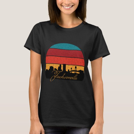 Jacksonville Silhouet Retro Zonsondergang Reizen T-shirt (Voorkant)