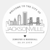 Jacksonville Skyline | Welkomstbericht voor bruilo Ronde Sticker (Voorkant)