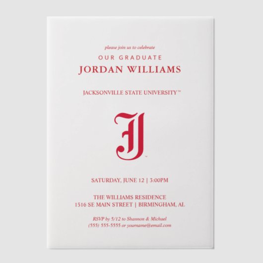 Jacksonville State University Afstuderen Vellum Uitnodigingen (Voorkant)