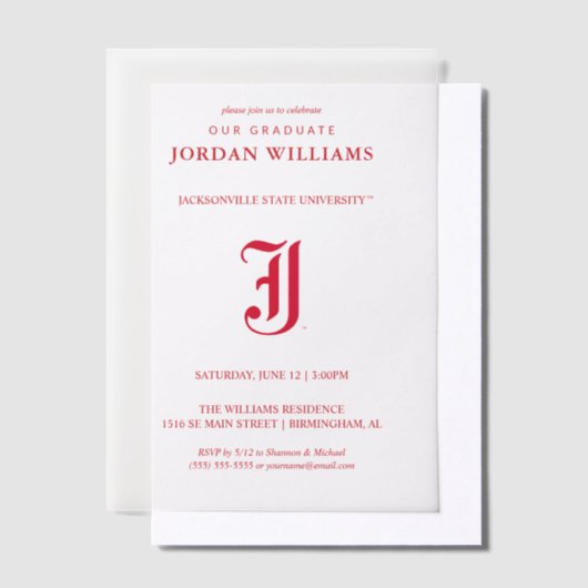 Jacksonville State University Afstuderen Vellum Uitnodigingen (Offset)