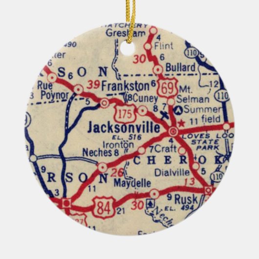 Jacksonville TX  Map Keramisch Ornament (Voorkant)