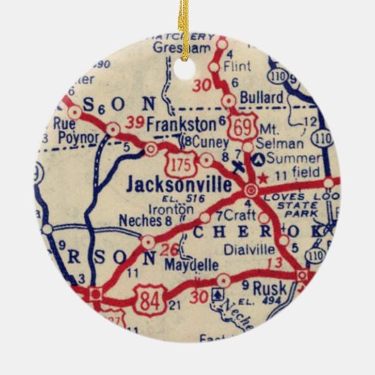 Jacksonville TX Map Keramisch Ornament (Achterkant)