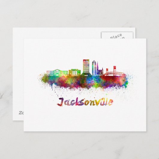 Jacksonville V2 skyline in watercolor Briefkaart (Voorkant / Achterkant)