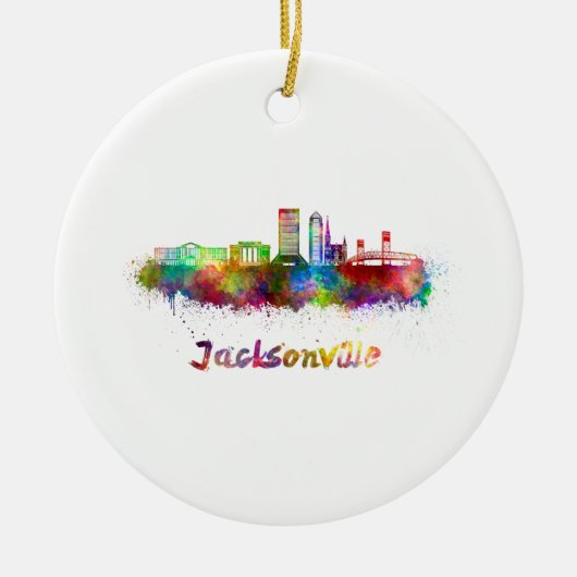 Jacksonville V2 skyline in waterverf Keramisch Ornament (Voorkant)