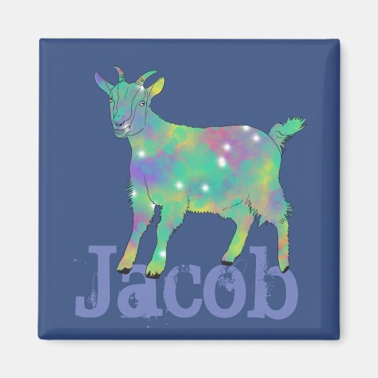 Jacob Add name Colorful Sparkle Goat Animal Art Magneet (Voorkant)