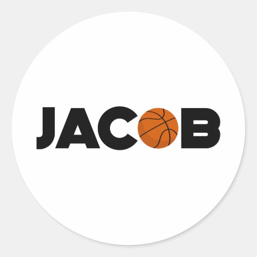 Jacob Basketball Ronde Sticker (Voorkant)