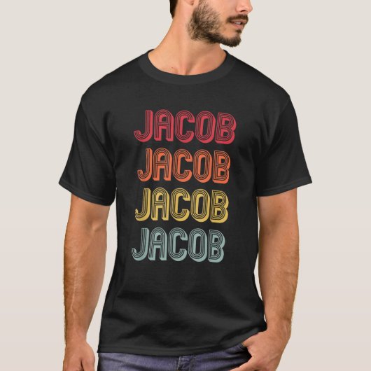 JACOB Cadeau Naam Gepersonaliseerd Grappig Retro V T-shirt (Voorkant)