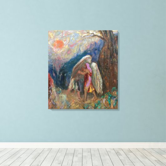 Jacob en de engel | Odilon Redon | Canvas Afdruk (Insitu (Houten vloer))