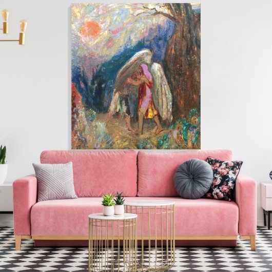 Jacob en de engel | Odilon Redon | Canvas Afdruk (Insitu (Woonkamer))