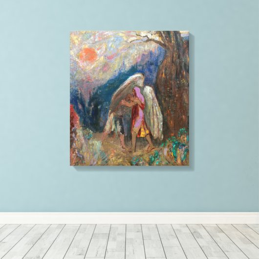 Jacob en de engel | Odilon Redon | Canvas Afdruk (Insitu (Houten vloer))