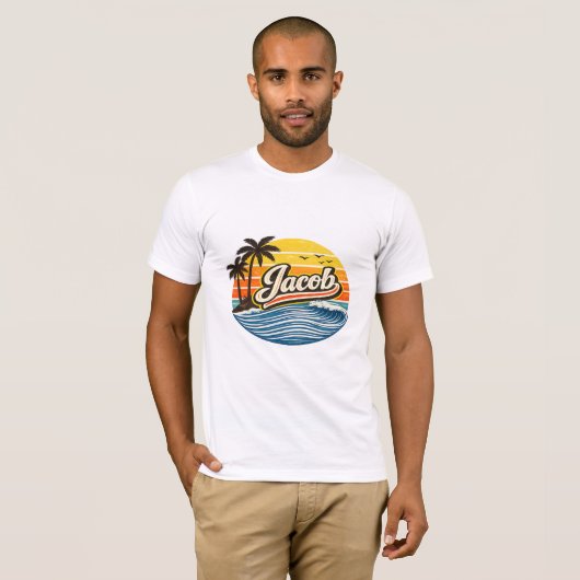 Jacob Retro Sunset Naamontwerp T-shirt (Voorkant volledig)