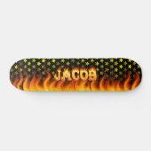 Jacob skateboard brand en vlammenontwerp. (Horizontaal)