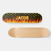 Jacob skateboard brand en vlammenontwerp. (Horizontaal)