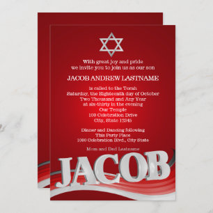 Jacob Steel Wave Red Bar Mitzvah Kaart