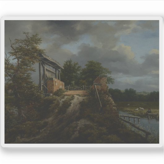 Jacob van Ruisdael - Brug met een Sluis Sticker (Voorkant)