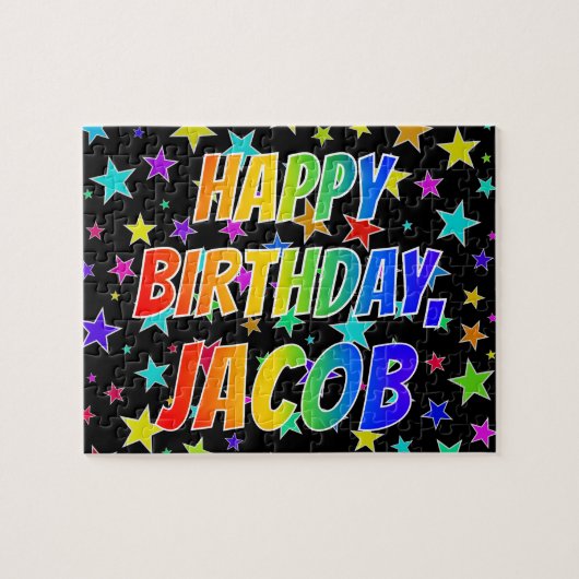 "JACOB" Voornaam, geun "HAPPY BIRTHDAY" Legpuzzel (Horizontaal)