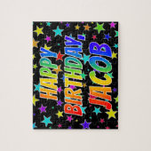 "JACOB" Voornaam, geun "HAPPY BIRTHDAY" Legpuzzel (Verticaal)