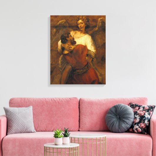 Jacob Wrestling met de Engel - Rembrandt - c1659 Canvas Afdruk (Insitu (Woonkamer))