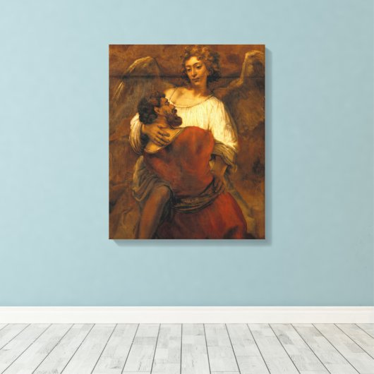 Jacob Wrestling met de Engel - Rembrandt - c1659 Canvas Afdruk (Insitu (Houten vloer))