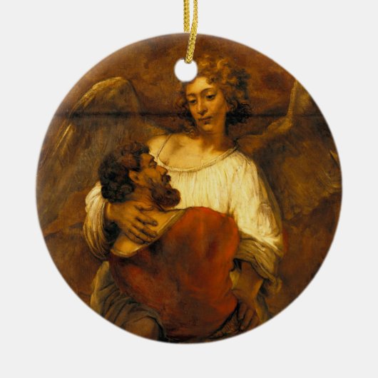 Jacob Wrestling with Angel by Rembrandt Keramisch Ornament (Voorkant)