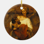 Jacob Wrestling with Angel by Rembrandt Keramisch Ornament (Achterkant)