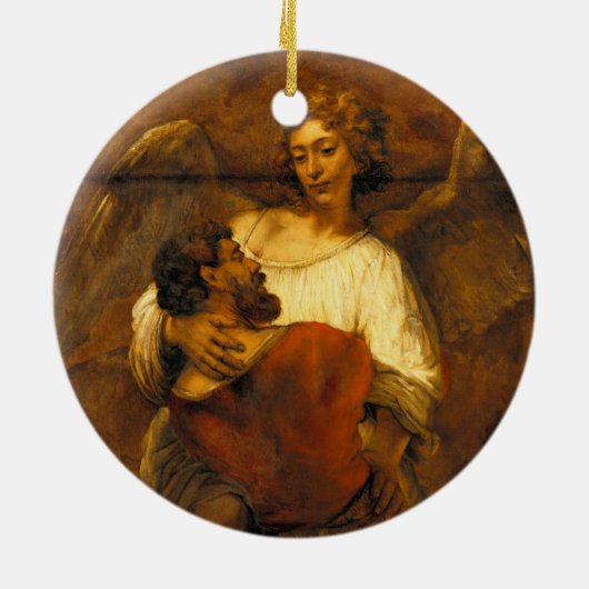 Jacob Wrestling with Angel by Rembrandt Keramisch Ornament (Achterkant)