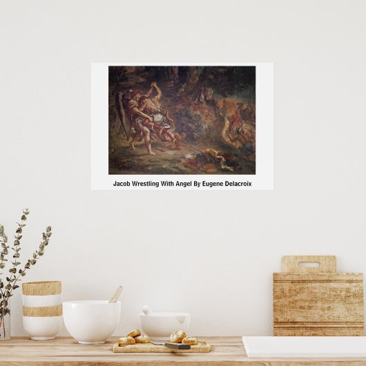 Jacob Wrestling with Angel van Eugene Delacroix Poster (Keuken)