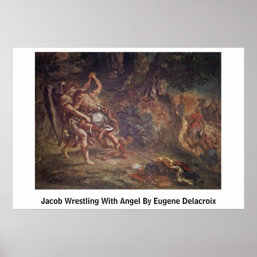 Jacob Wrestling with Angel van Eugene Delacroix Poster (Voorkant)