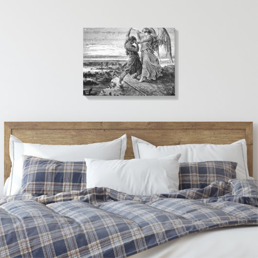 Jacob Wrestling with the Angel Gustave Dore 1855 Canvas Afdruk (Insitu (Slaapkamer))