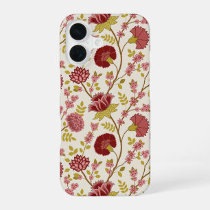 Jacobeaanse bloem groot patroon rood roze goud crè iPhone 16 hoesje