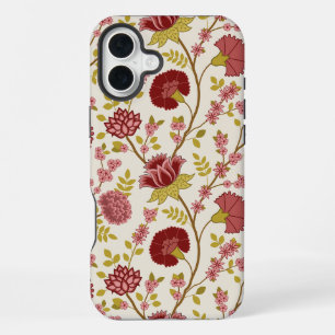 Jacobeaanse bloem groot patroon rood roze goud crè iPhone 16 plus hoesje