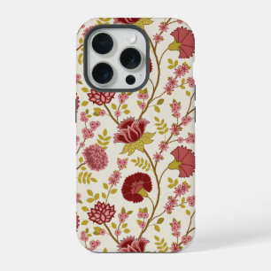 Jacobeaanse bloem groot patroon rood roze goud crè iPhone 15 pro case