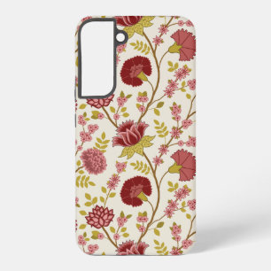 Jacobeaanse Bloem Groot Patroon Rood Roze Goud Crè Samsung Galaxy Hoesje