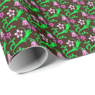 Jacobeaanse bloem - roze, groen, chocolade cadeaupapier