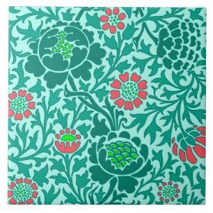 Jacobeaanse bloemen, turquoise, aqua en koraal tegeltje