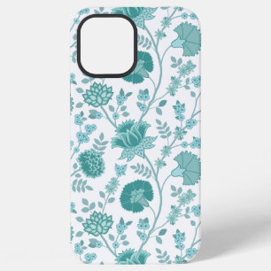 Jacobeaanse bloemgroot patroon teals op wit iPhone 12 pro max hoesje
