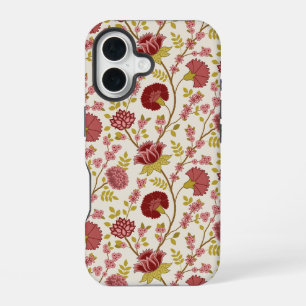 Jacobeaanse Bloempatroon Rood Roze Goud Crème iPhone 16 Hoesje