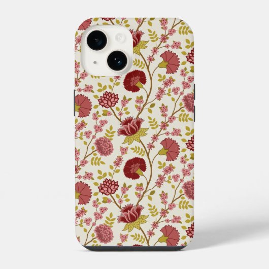 Jacobeaanse bloempatroon rood roze goud crème iPhone hoesje (Achterkant)