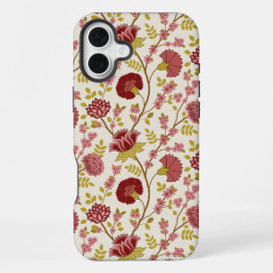 Jacobeaanse Bloempatroon Rood Roze Goud Crème iPhone 16 Plus Hoesje