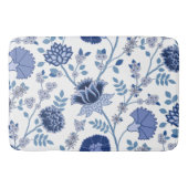 Jacobean Bloemen LG Patroon Blauw op Wit Badmat (Voorkant)