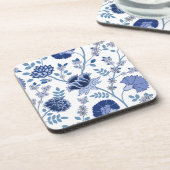 Jacobean Bloemen LG Patroon Blauw op Wit Bier Onderzetter (Linkerzijde)