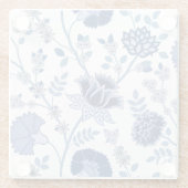 Jacobean Bloemen LG Patroon Blauw op Wit Glazen Onderzetter (Achterkant)