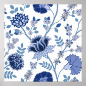 Jacobean Bloemen LG Patroon Blauw op Wit Poster (Voorkant)